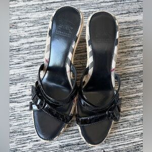 Burberry Nova Check Plaid Espadrille Wedge Sandal Shoes Patent Leather 39 8.5 9